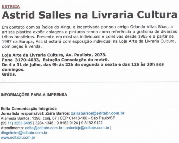 Astrid Salles expõe na Livraria Cultura
